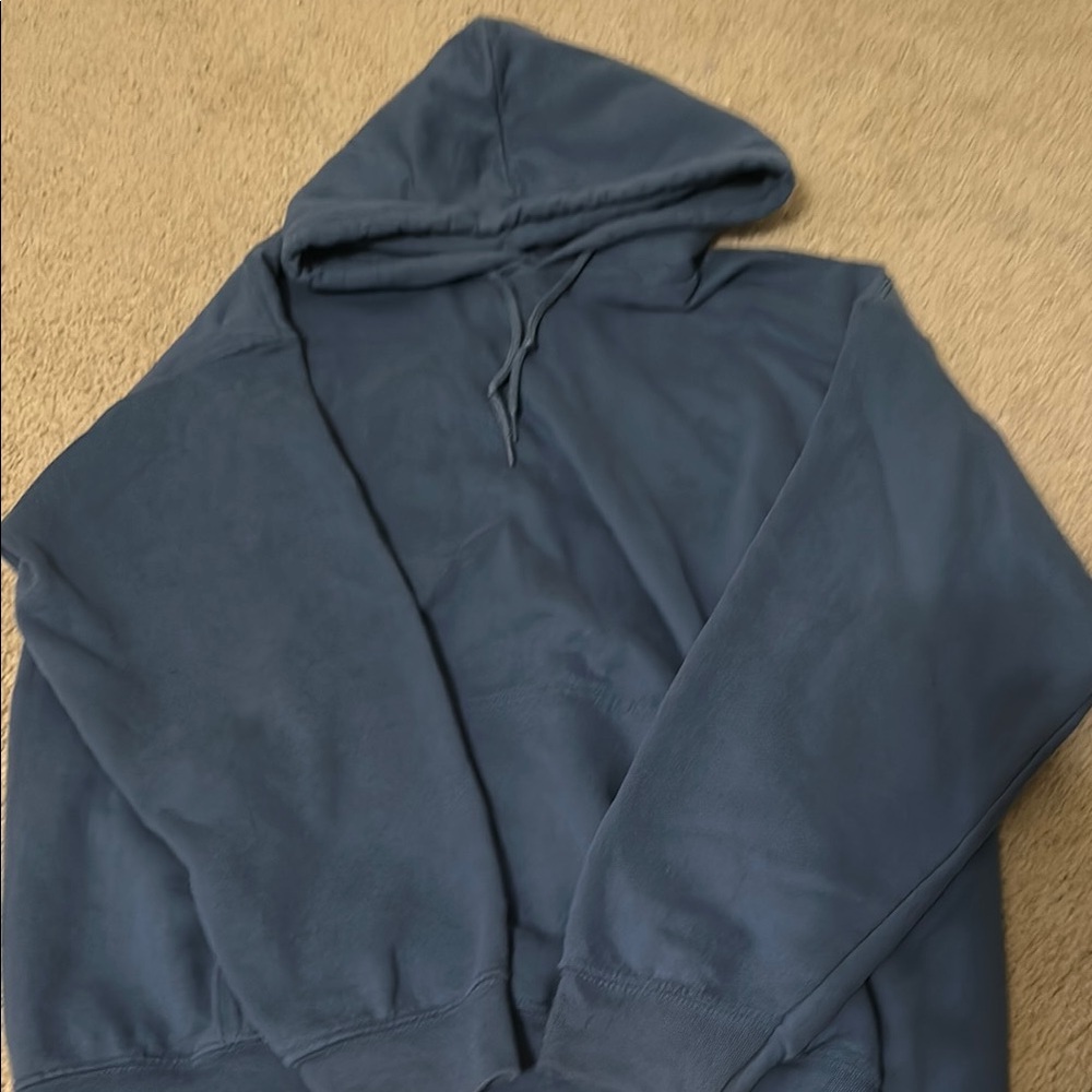 Cozy Blue Sweater with Hood and Drawstrings